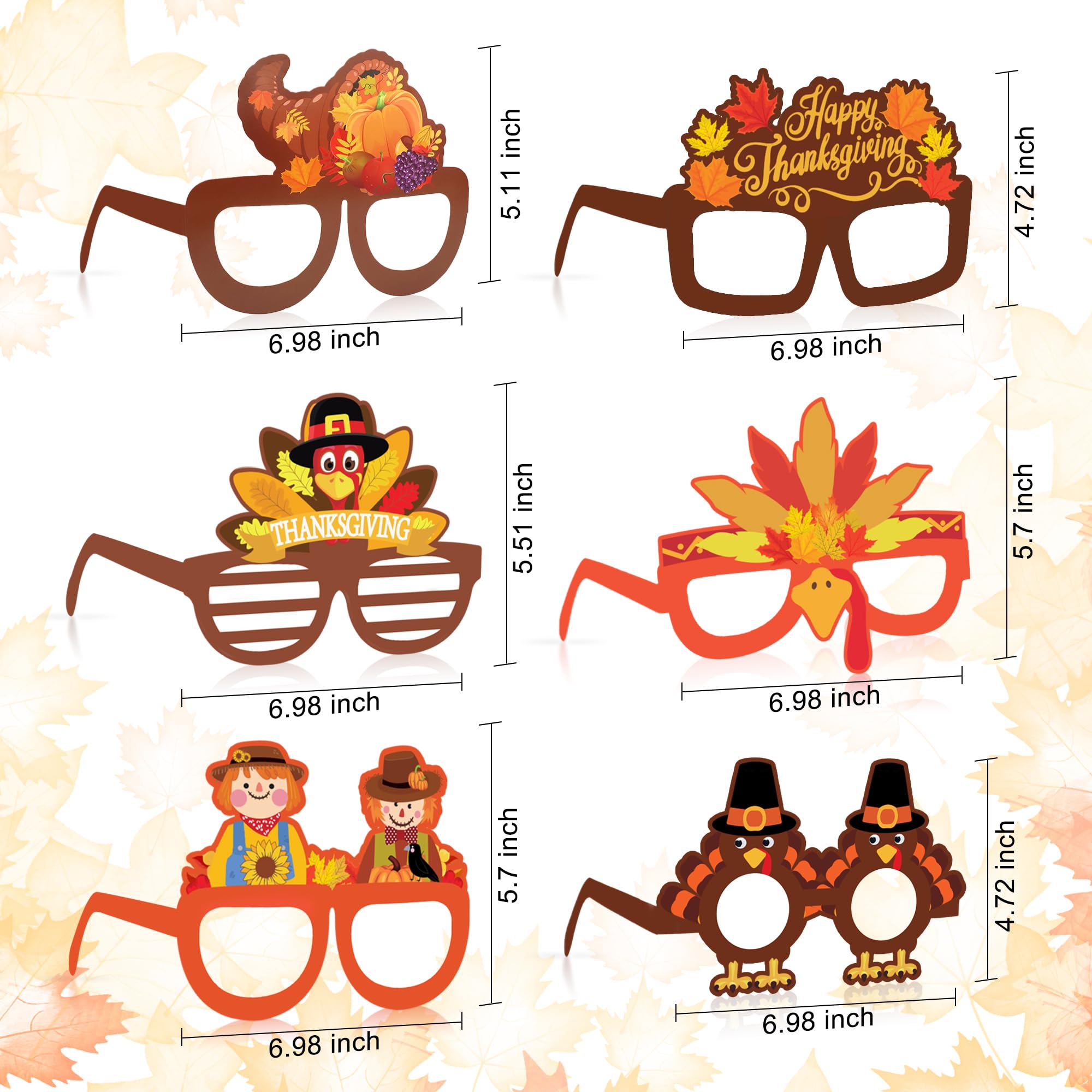 Fall Thanksgiving Party favors, 24 Pack Turkey Thanksgivings Glasses Photo Props Holiday Eyeglasses Frames Thanksgiving Accessories Gifts for Kids Adult Fall Thanksgiving Harvest Party Decorations