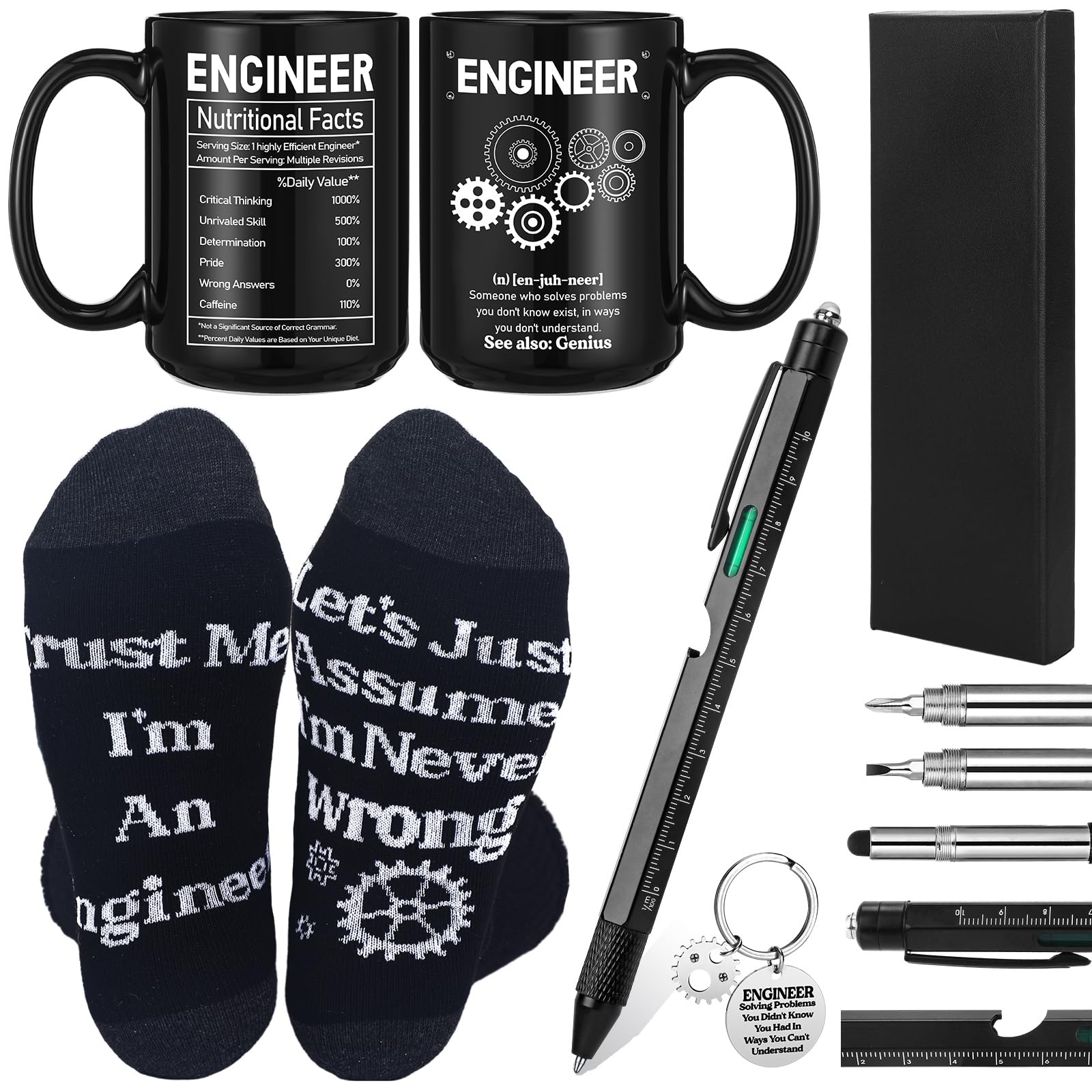 Panitay Engineer Gifts Set for Men Includes 9 in 1 Multi Tool Pen 14 oz Engineer Coffee Mug Keychain Socks Gadgets Thanksgiving Christmas Birthday Retirement Gifts for Mechanical Electrical Engineers