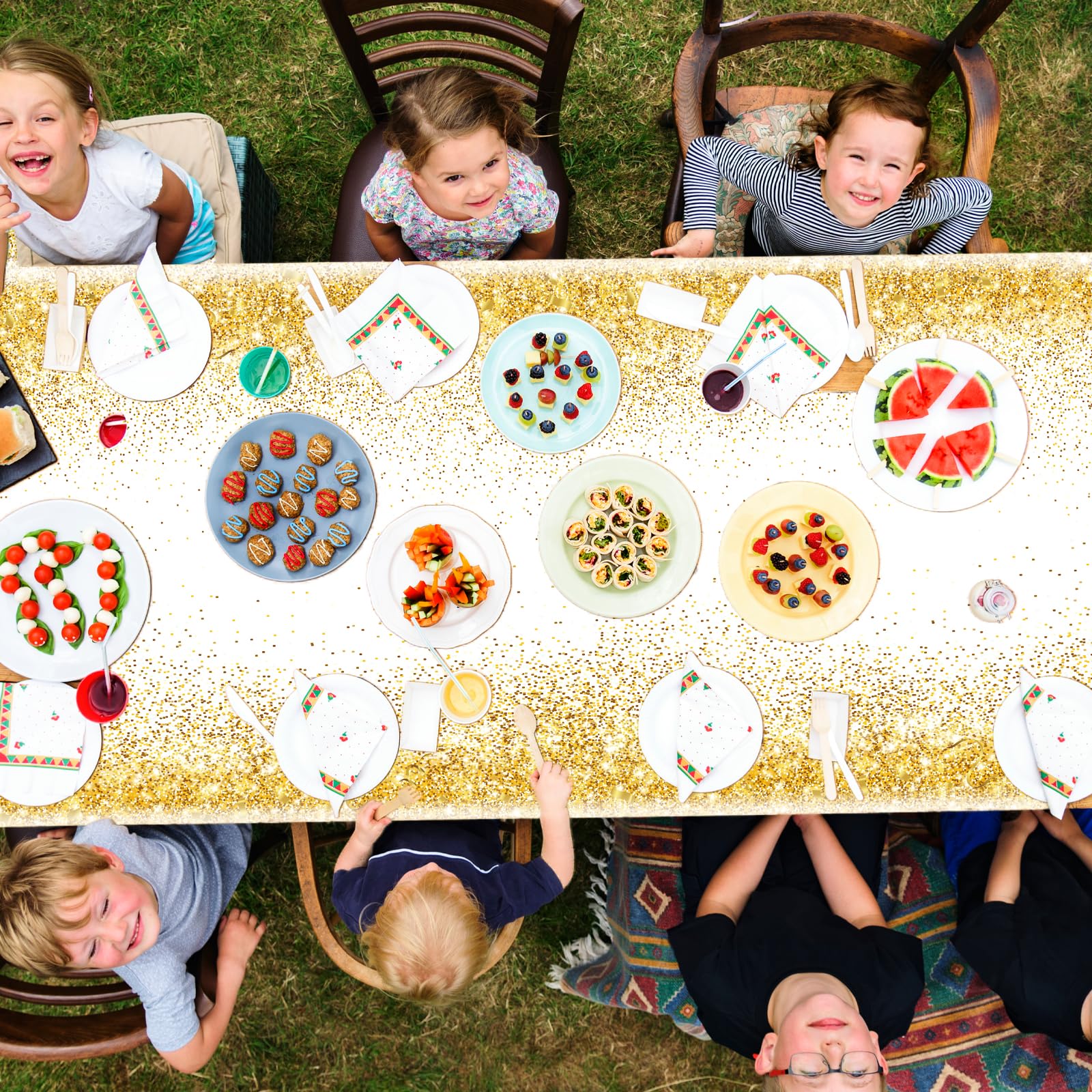 Happy Birthday Tablecloths,Gold and White Birthday Party Decorations 3pcs Gold Confetti Disposable Table Cover for Indoor or Outdoor Girls Boys Women Men’s 21st 30th 50th Birthday Party