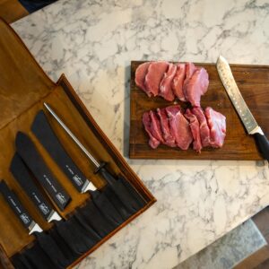 MEAT! Butcher Knife Rollup with Carry Strap to Hold Our Butcher Knife Set