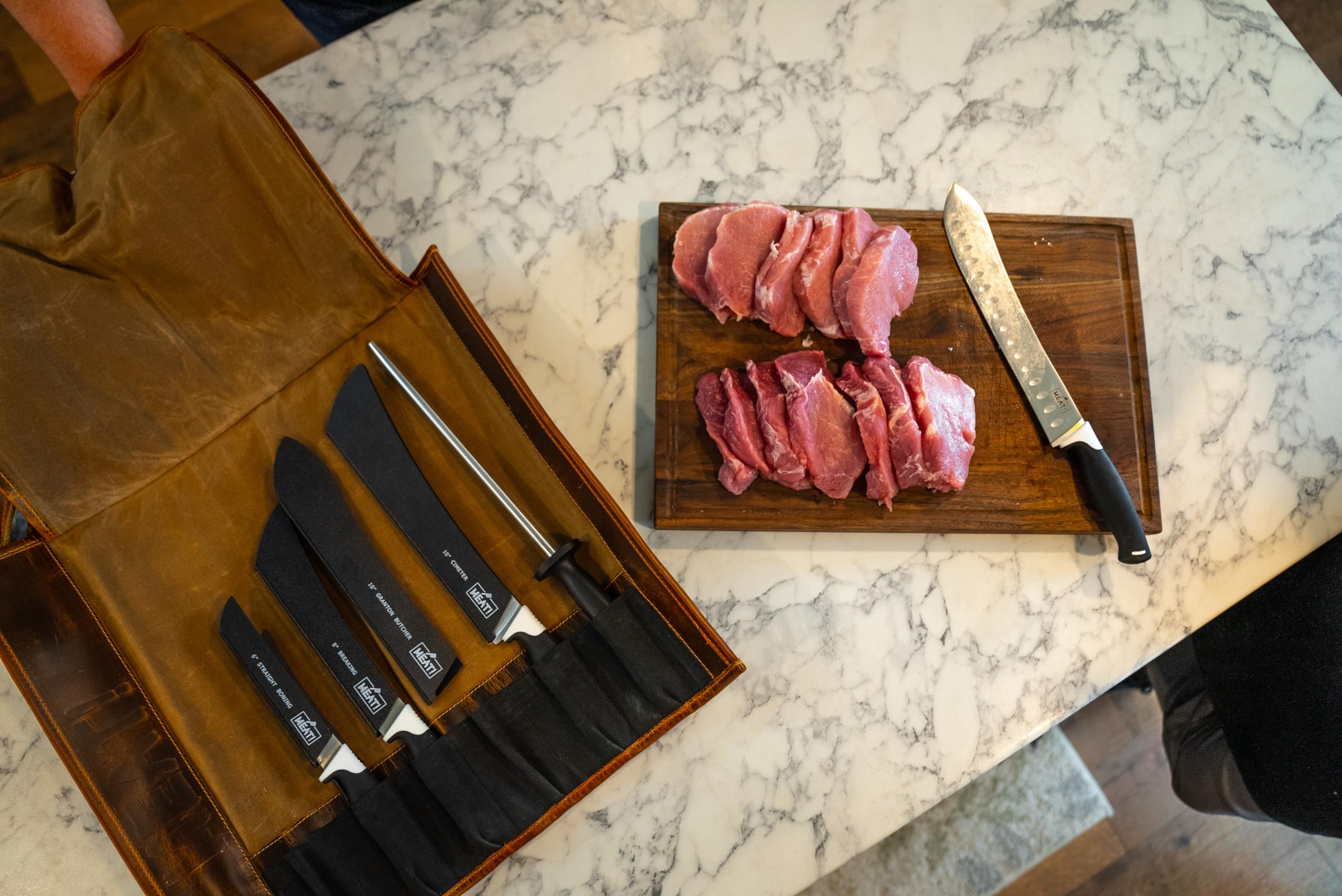 MEAT! Butcher Knife Rollup with Carry Strap to Hold Our Butcher Knife Set