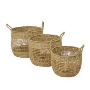 Deco 79 Bohemian Seagrass Storage Basket, 3 Pieces CONVENIENTLY Sized, Brown