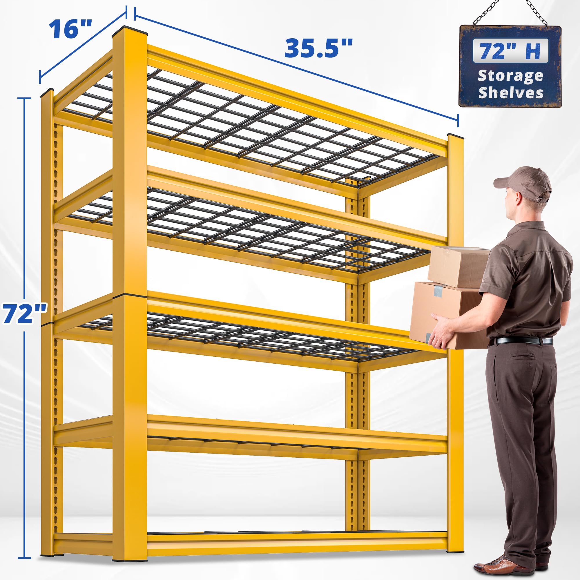 REIBII 72''H Garage Shelving Heavy Duty Loads 3010 LBS Garage Storage Shelves Heavy Duty Shelving 5 Tier Adjustable Metal Shelves for Storage Rack Industrial Shelving Utility Shelf,72" HX35.5 WX16 D