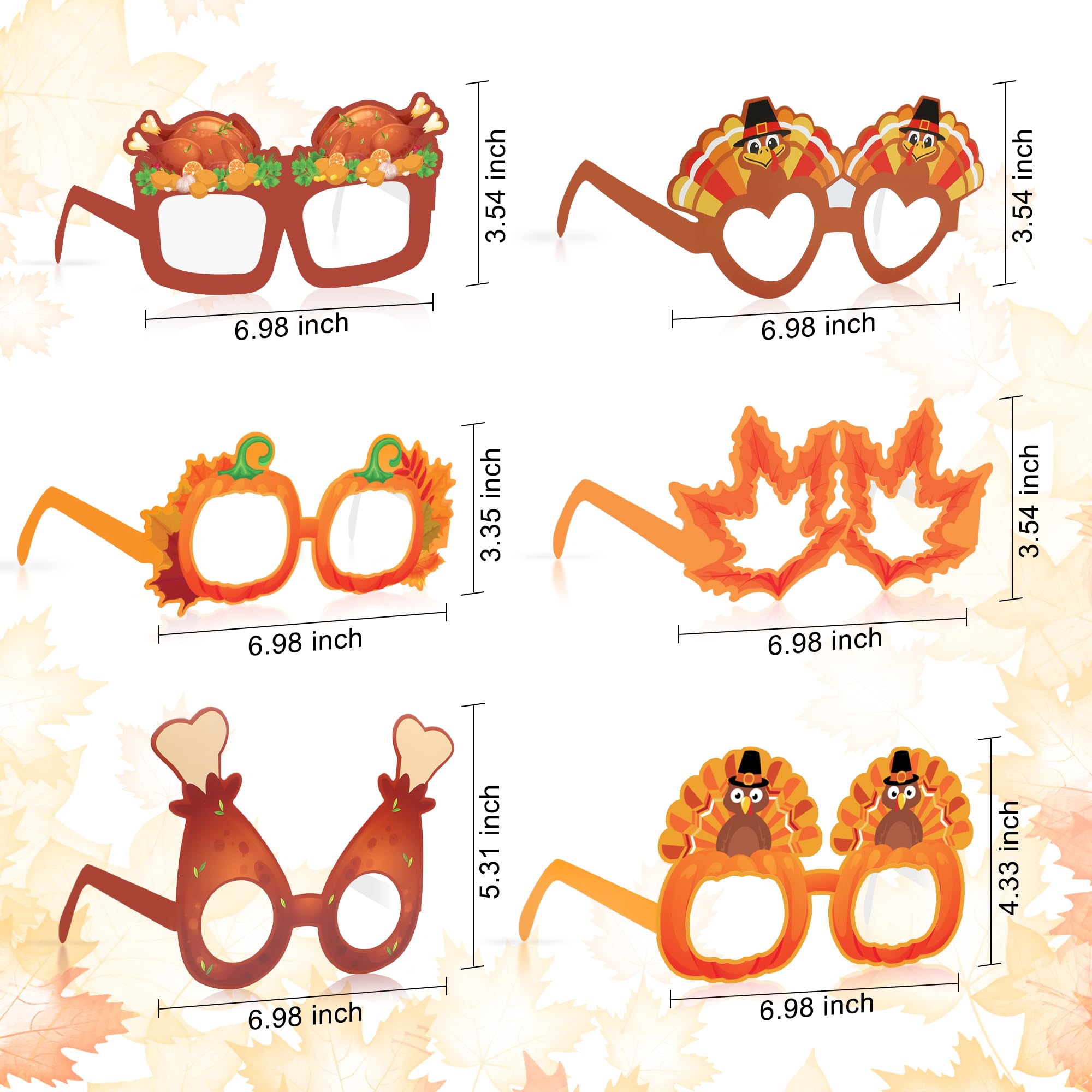 Fall Thanksgiving Party favors, 24 Pack Turkey Thanksgivings Glasses Photo Props Holiday Eyeglasses Frames Thanksgiving Accessories Gifts for Kids Adult Fall Thanksgiving Harvest Party Decorations