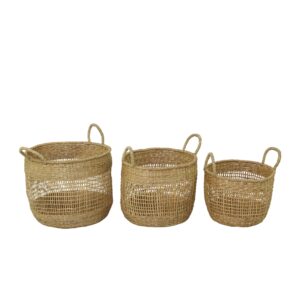 Deco 79 Bohemian Seagrass Storage Basket, 3 Pieces CONVENIENTLY Sized, Brown