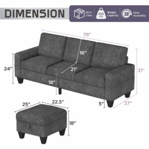 Yattem Convertible Sectional Sofa Couch：Modern Snowflake Velvet L-Shaped Sofa Couch with Reversible Storage Ottoman&Storage Pockets - 3 Seat Sofa Couch for Living Room/Apartment/Studio/Small Space