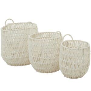 Deco 79 Storage Basket, 3 Pieces CONVINIENTLY Sized, White