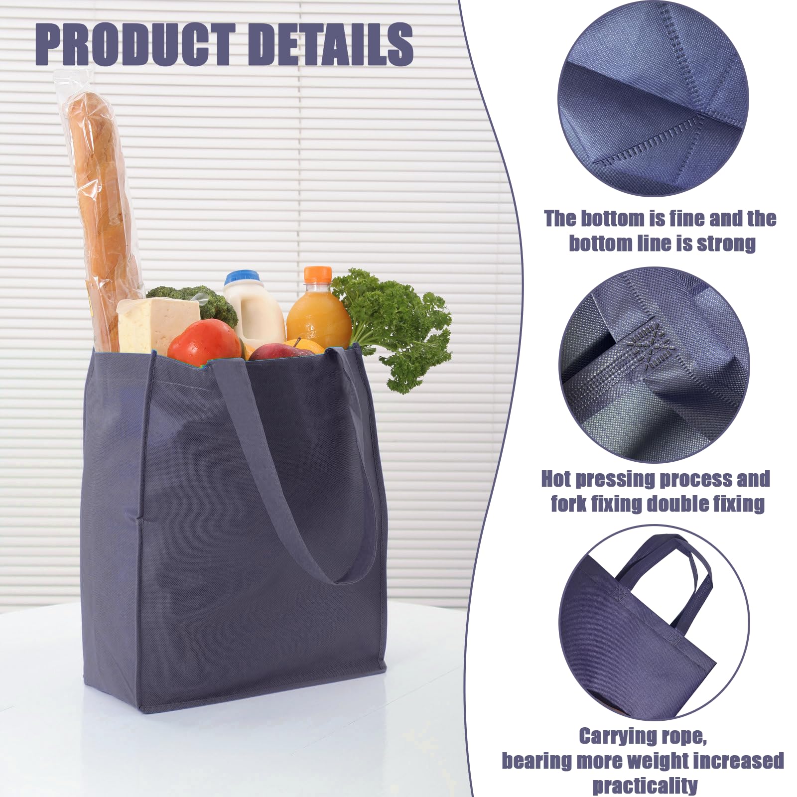 50Pcs Reusable Non Woven Shopping Bags Reusable Totes Foldable Bag Bulk with Handles Large Reusable Shopping Bags for Boutiques