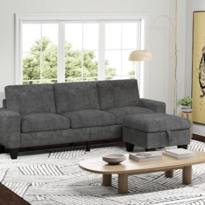 Yattem Convertible Sectional Sofa Couch：Modern Snowflake Velvet L-Shaped Sofa Couch with Reversible Storage Ottoman&Storage Pockets - 3 Seat Sofa Couch for Living Room/Apartment/Studio/Small Space