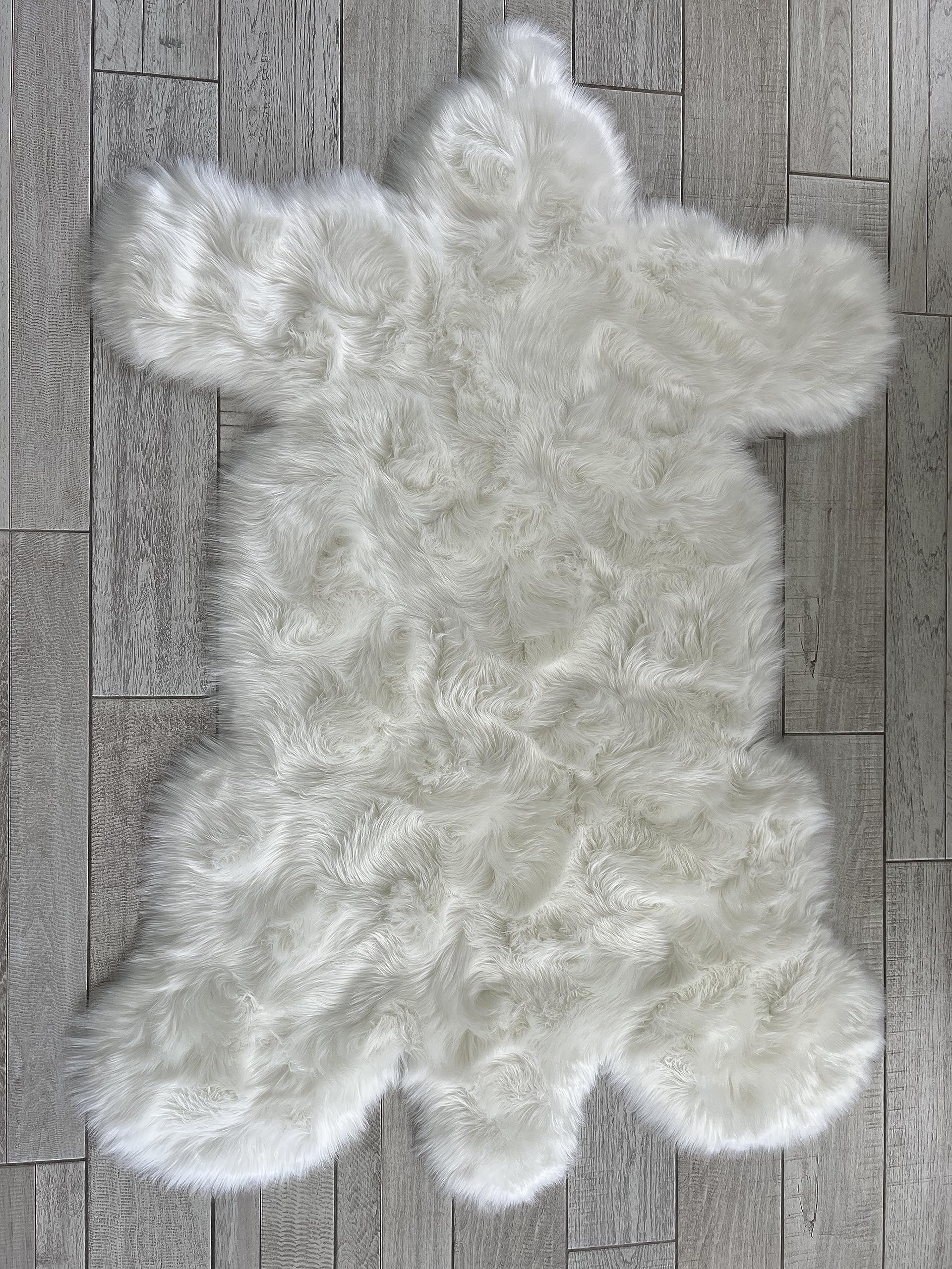 LAMBZY Bear Skin Rug Super Soft Fluffy Faux Fur for Bedroom Floor Sofa Living Room High-Density Plush Shaggy Carpet Sofa Cover Bedside Sheepskin Rug (2'x3', White)