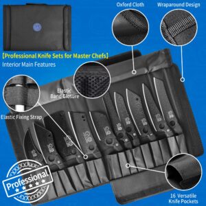 XYJ Professional Kitchen Knife Set with High-Carbon Steel Forged Blades, Chef's Knife, Cleaver, Carving Knife, Nakiri, Full Tang Design, Includes Carrying Bag & Poultry Scissors