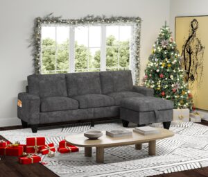 yattem convertible sectional sofa couch：modern snowflake velvet l-shaped sofa couch with reversible storage ottoman&storage pockets - 3 seat sofa couch for living room/apartment/studio/small space