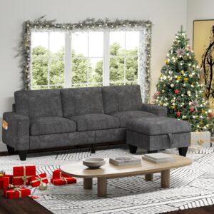 Yattem Convertible Sectional Sofa Couch：Modern Snowflake Velvet L-Shaped Sofa Couch with Reversible Storage Ottoman&Storage Pockets - 3 Seat Sofa Couch for Living Room/Apartment/Studio/Small Space