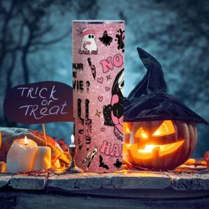 TUMBTU Ghostface 20oz Skinny Tumbler for Women Girls Spooky Vibes 20oz Horror Scary Face Theme Decor Insulated Cup with Lid -Vacuum Stainless Steel Coffee Mug Stemless Pink Cup