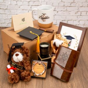 giftamaz 2024 graduation gifts set for her, congrats grad gift basket, include coffee mug, journal, photo frame, bracelet & plush bear for high school college graduated women girls birthday gift