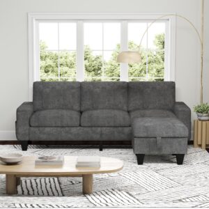 Yattem Convertible Sectional Sofa Couch：Modern Snowflake Velvet L-Shaped Sofa Couch with Reversible Storage Ottoman&Storage Pockets - 3 Seat Sofa Couch for Living Room/Apartment/Studio/Small Space