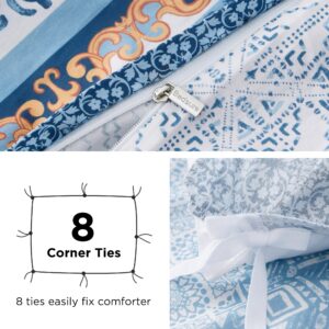 Bedsure Cotton Duvet Cover Queen Size - 100% Cotton Reversible Bohemian Blue Duvet Cover Set with Zipper, Paisley Patterned Bedding Comforter Cover, 1 Duvet Cover 90"x90" and 2 Pillow Shams 20"x26"