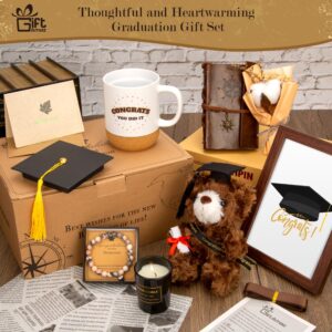 GiftAmaz 2024 Graduation Gifts Set for Her, Congrats Grad Gift Basket, Include Coffee Mug, Journal, Photo Frame, Bracelet & Plush Bear for High School College Graduated Women Girls Birthday Gift