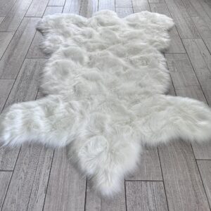 LAMBZY Bear Skin Rug Super Soft Fluffy Faux Fur for Bedroom Floor Sofa Living Room High-Density Plush Shaggy Carpet Sofa Cover Bedside Sheepskin Rug (2'x3', White)