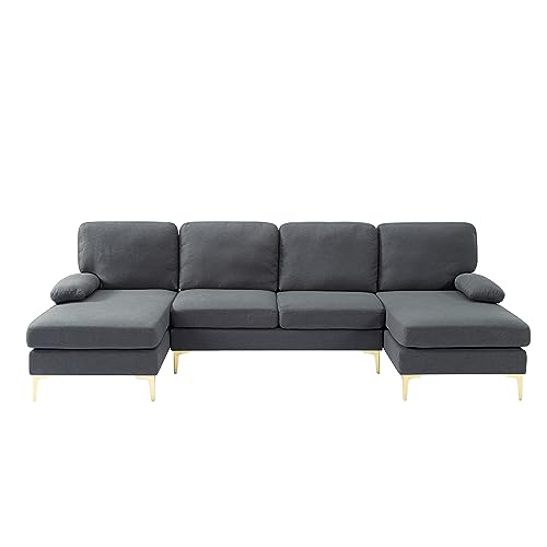 OMMGG 107.9” U Shaped Sectional Sofa with Double Extra Wide Chaise, Seat Cushions & Removable Back, for Living Room, Office, Apartment