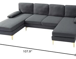 OMMGG 107.9” U Shaped Sectional Sofa with Double Extra Wide Chaise, Seat Cushions & Removable Back, for Living Room, Office, Apartment