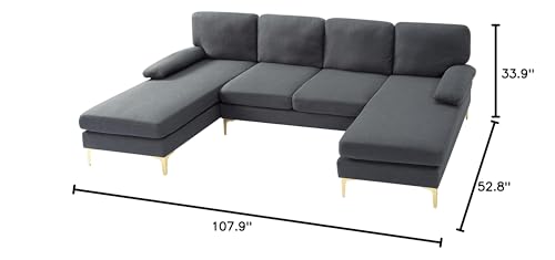 OMMGG 107.9” U Shaped Sectional Sofa with Double Extra Wide Chaise, Seat Cushions & Removable Back, for Living Room, Office, Apartment