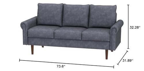 ovios 3 Seater Couches with Armrests and Comfy Cushions, 73.6 inches, Blue