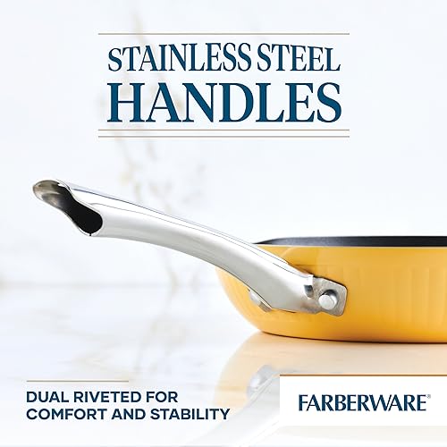 Farberware Style Nonstick Cookware Frying Pan/Skillet with Pour Spouts, Dishwasher Safe, 10 Inch - Yellow