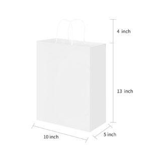 Oikss 50 Pack 10x5x13 White Kraft Paper Bags with Handles Bulk for Birthday Party Favors Grocery Retail Shopping Business Goody Recycled Craft Gift Bags (Large Size, 50 Count)