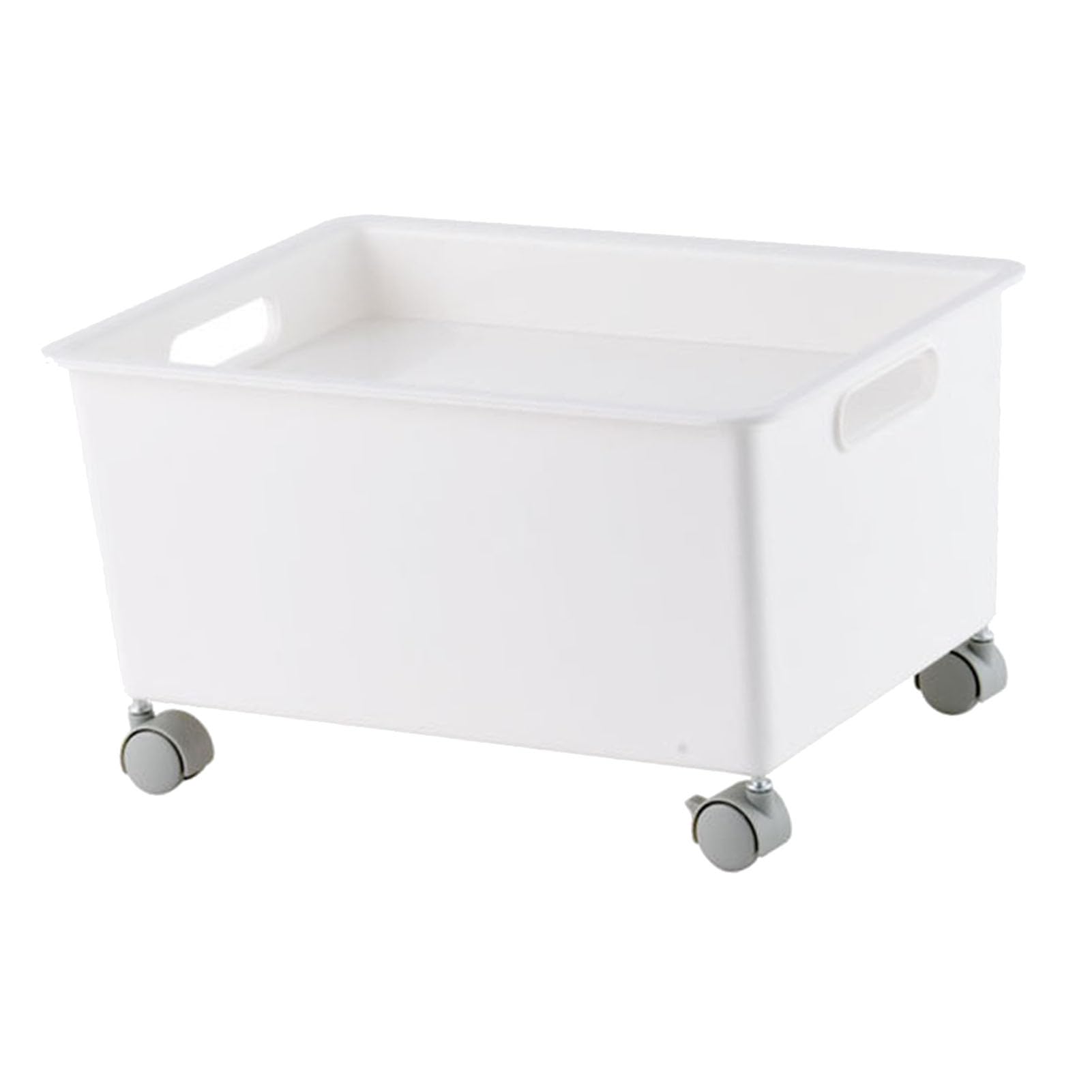 BEIJIALY Plastic Rooling Storage Bin with Handle and Rolling Wheels, Storage Basket Roller Basket, Portable Movable Large Capacity Organizer Box for Books Clothes Shoes(White)