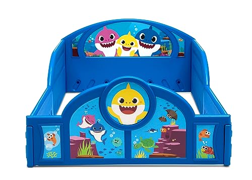 Baby Shark Plastic Sleep and Play Plastic Toddler Bed + Delta Children Twinkle Galaxy Dual Sided Recycled Fiber Core Crib and Toddler Mattress (Bundle)