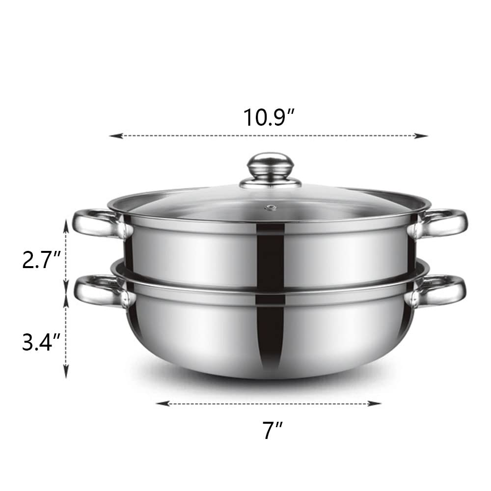 Steamer Pot for Cooking 4 Quart Steamer Pot 2-tier Multipurpose 18/8 Stainless Steel Steam Pot Cookware with Lid for Vegetable, Noodles, Pasta, Food