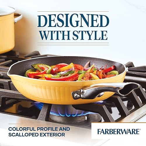 Farberware Style Nonstick Cookware Frying Pan/Skillet with Pour Spouts, Dishwasher Safe, 10 Inch - Yellow