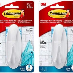 Command Designer Bath Hook, Large, White, 1-Hook with Water-Resistant Strips (17083B-ES), Organize Your Dorm (Pack of 2)