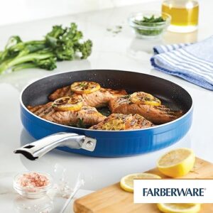 Farberware Style Nonstick Cookware Deep Round Grill Pan/Griddle, Dishwasher Safe, 11.25 Inch - Blue