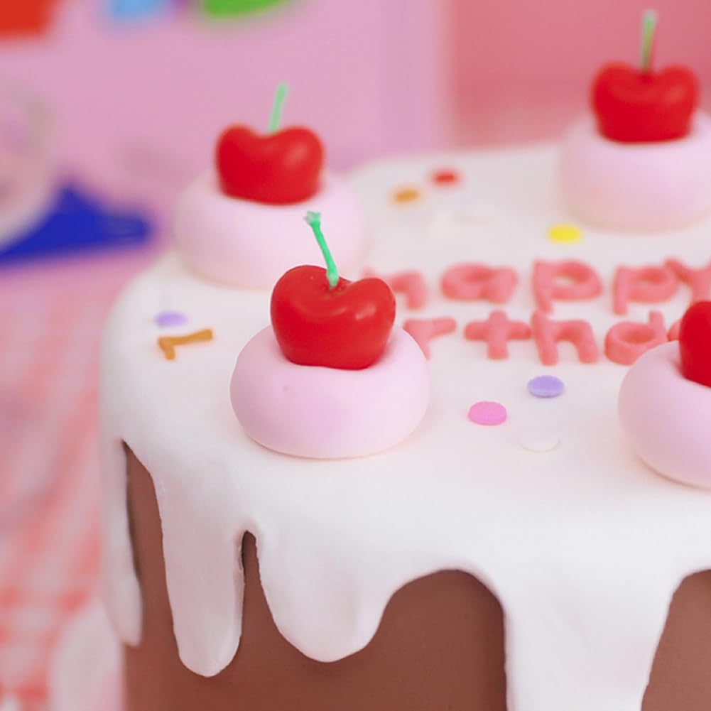 5 Pcs Cherry Shaped Birthday Candles, Cute Fruit Shaped Candles, Cherry Cake Decorations Cake Cupcake Topper for Birthday Party Wedding Supplies