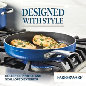 Farberware Style Nonstick Cookware Deep Round Grill Pan/Griddle, Dishwasher Safe, 11.25 Inch - Blue