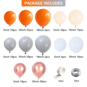 Little Pumpkin Balloon Garland Kit With 140pcs 18/10/5inch Dusty Gary Orange Rose Gold Nude Latex Balloons with for Boho Fall Thanksgiving Autumn Birthday Baby Shower Party Decorations(Orange)