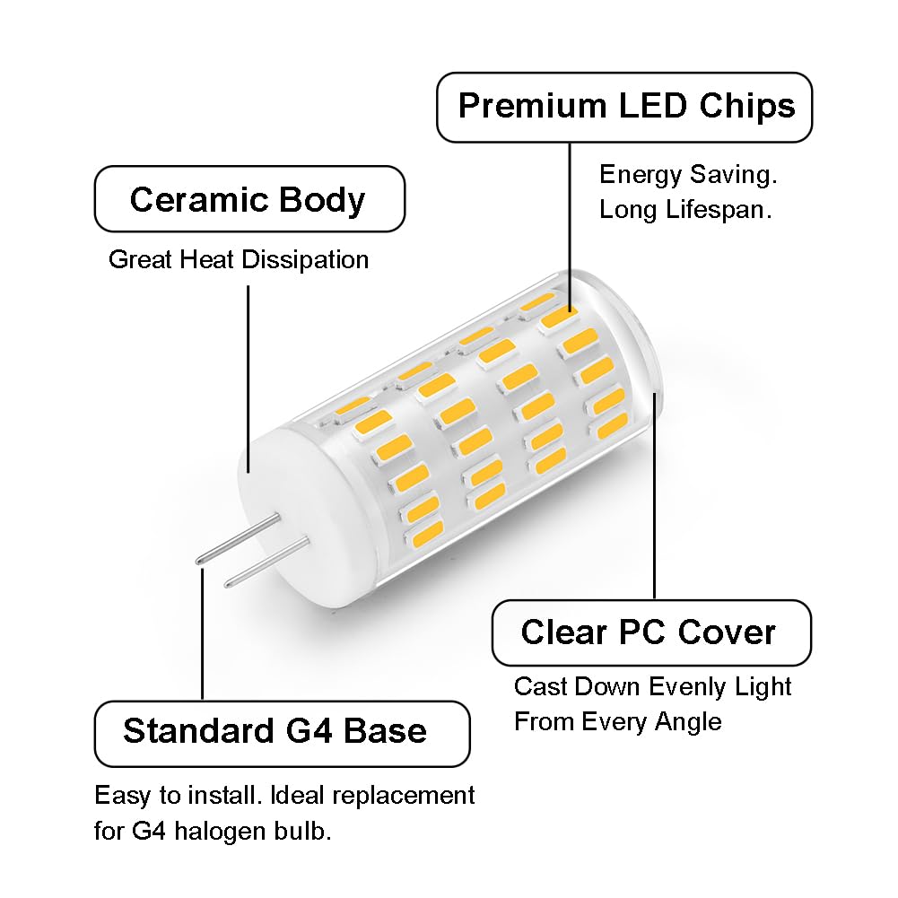 Yosenmi G4 LED Bulb 5W, 12V-24V 40W G4 Halogen Bulb Equivalent, Natural Daylight White 4000K, Non-Dimmable JC Type Bi-Pin Base G4 Light Bulb 10-Pack