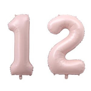 yfhvjtko 40 inch number 12 foil balloons 12th celebration decorations for happy 12th birthday party wedding bridal shower engagement photo shoot anniversary decoration, number 12 baby pink balloon