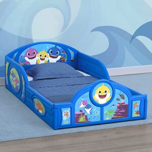 Baby Shark Plastic Sleep and Play Plastic Toddler Bed + Delta Children Twinkle Galaxy Dual Sided Recycled Fiber Core Crib and Toddler Mattress (Bundle)