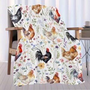 RUNNINGBLANKET Chickens Blanket | Plush Chicken Wildflowers Blanket | Chickens Farm Lover Blanket for Couch Bed Sofa | 40"x50" Chickens Decor for Girls Boys | Gift for Chickens Lovers for All Seasons