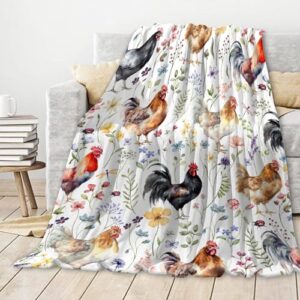 runningblanket chickens blanket | plush chicken wildflowers blanket | chickens farm lover blanket for couch bed sofa | 40"x50" chickens decor for girls boys | gift for chickens lovers for all seasons