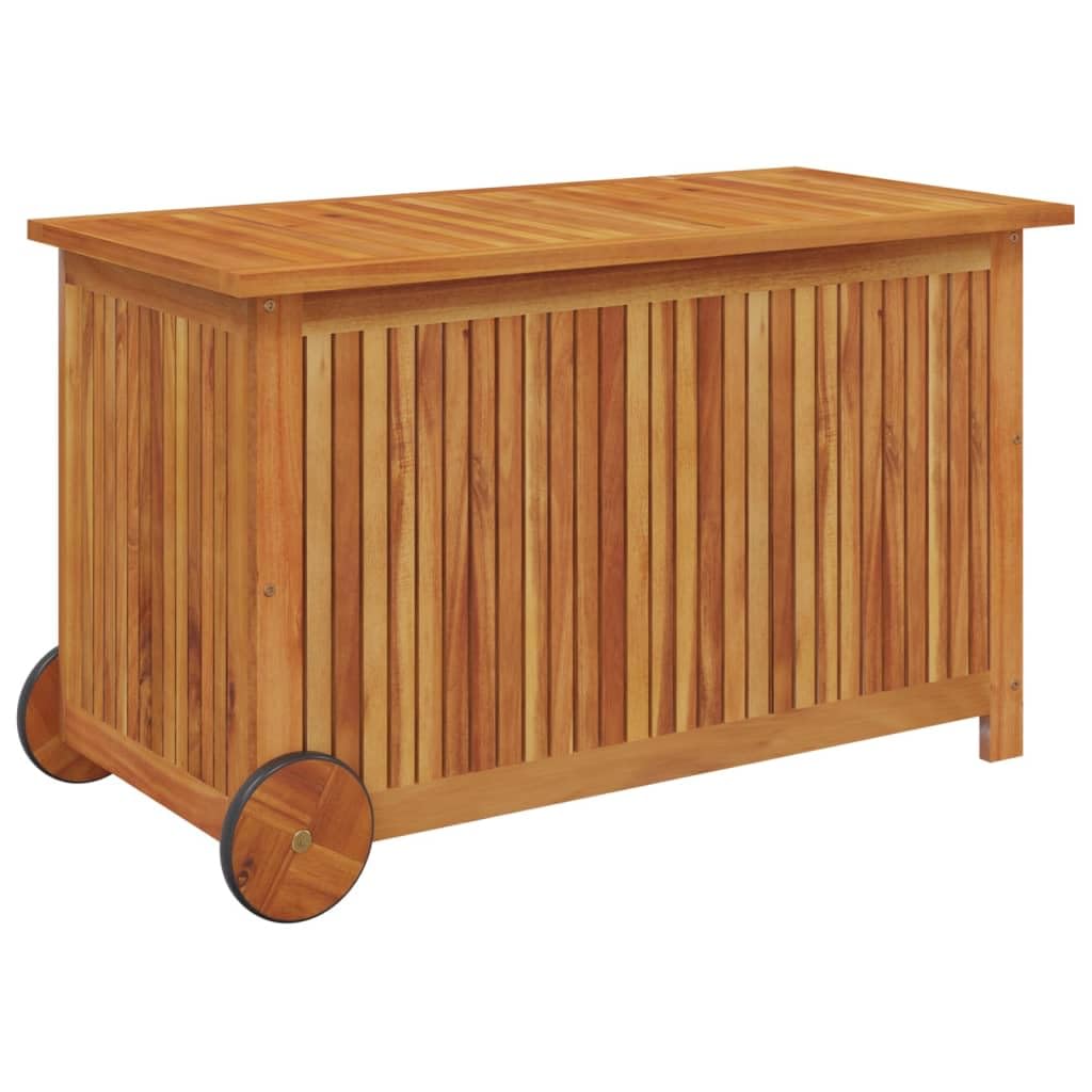 loibinfen Outdoor Storage Box with Wheels, Wooden Patio Deck Box, Outdoor Cushion Storage Container Bin Chest for Patio Cushions, Outdoor Gardening Tools, 35.4"x19.7"x22.8" Solid Wood Acacia -AA