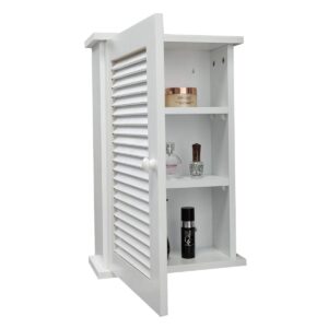 XMLYEC Wall Mounted Cabinet, Hanging Medicine Cabinet with 3 Tiers, Single Louvered Door, Floating Cupboard for Home Bathroom Bedroom, White