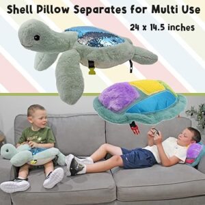 MEAVIA Weighted Sensory Lap Pad Sea Turtle Plush, Stuffed Turtle Toy with Detachable Lap Pillow, FEELix Collection