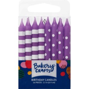 stripes & polka dots birthday cake candles (purple)