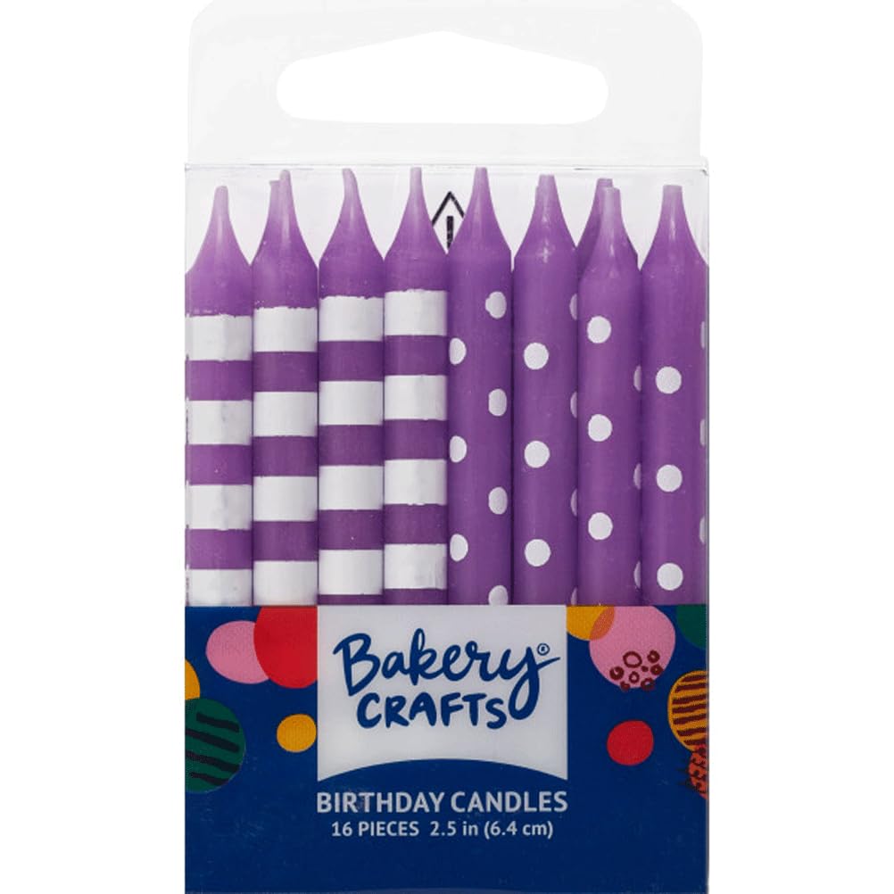 Stripes & Polka Dots Birthday Cake Candles (Purple)