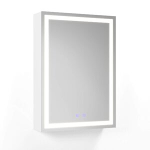 led lighted medicine cabinet mirror 20" w x 28" h with 2 adjustable glass shelves, recessed or surface mount bathroom wall cabinet with touch sensor, defogger, light color dimmer (3000-6500k)