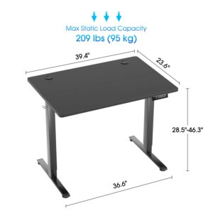 PayLessHere 40 Adjustable Height Standing Desk Computer Desk with Large Space and Headphone Holder Office Desk with Electric Lifting and Memory Function (40 inch, Black)